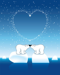 Polar Bear Couple on Icebergs with Star Heart