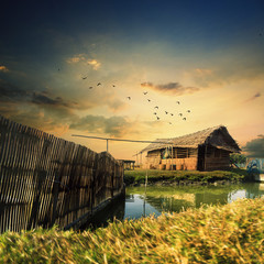 Beautiful huts in the village of bangladesh - 136155429