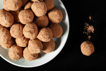 Homemade candies covered with cacao
