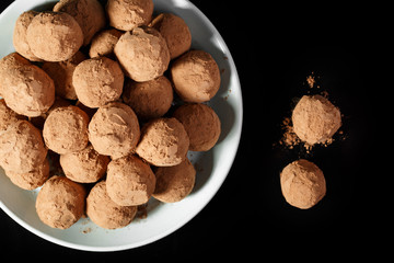 Homemade candies covered with cacao