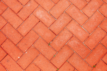 Color picture of tiled red brick pavement, detail