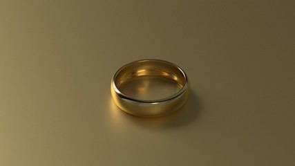 The beauty golden wedding ring on gold background. 3d rendering