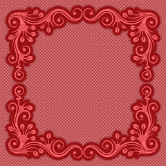 Red vintage frame with floral ornament. Vector illustration.