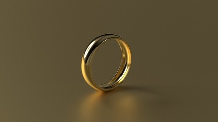 The beauty golden wedding ring on gold background. 3d rendering