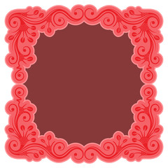 Pink vintage frame with floral ornament. Isolated on white background. Vector illustration.