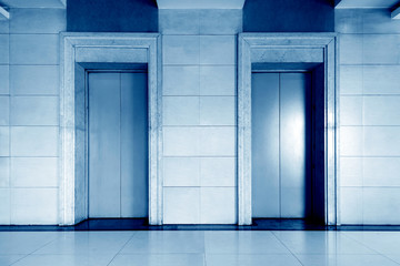Blue elevator entrance