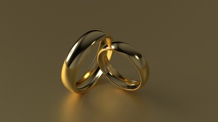 The beauty golden wedding ring on gold background. 3d rendering