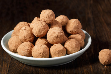 Homemade candies covered with cacao