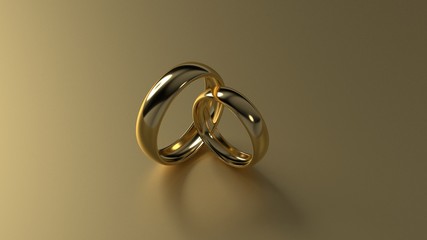 The beauty golden wedding ring on gold background. 3d rendering
