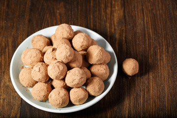 Homemade candies covered with cacao