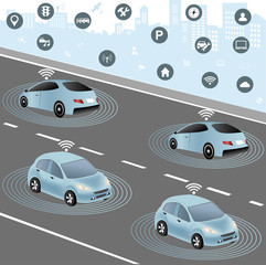 Communication that connects cars to devices on the road, such as traffic lights, sensors, or Internet gateways. Wireless network of vehicle. Smart Car, Intelligent Transport Systems - 136157609