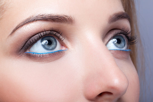 Closeup shot of female eyes with day makeup