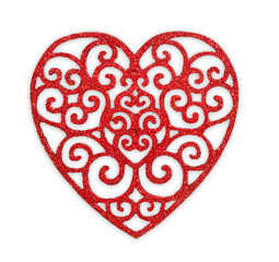 Valentine day background, patterned wooden heart isolated