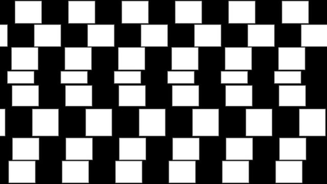 Abstract background with geometric optical illusion pattern. Parallel lines made from squares. Seamless loop motion design.