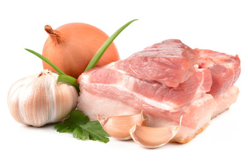 Meat and spices on a white background