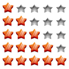 3D red ranking stars vector template isolated on white backgroun