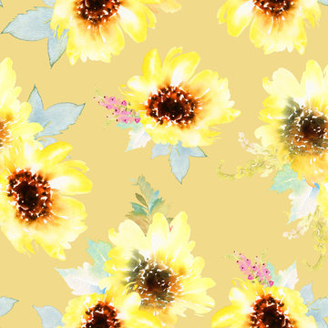 Sunflowers seamless pattern.