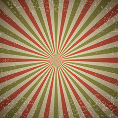 Red and green rays vintage burst background.