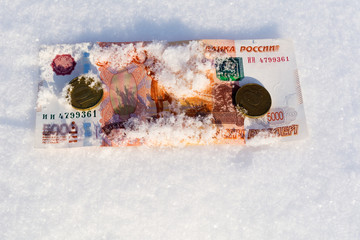 Russian money in the snow
