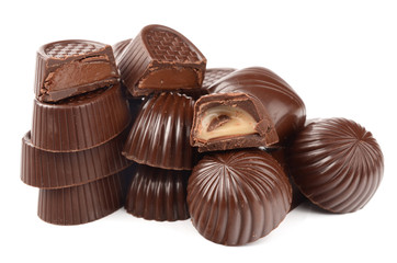 Dark chocolate on a white background