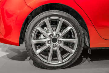 Obraz na płótnie Canvas Close up rear right of a red sports car