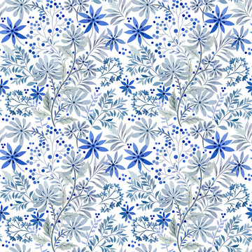 pattern with elements of meadow plants and flowers