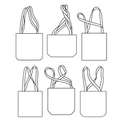 Vector set of canvas bags. Mock-up. Hand-drawn design