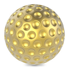 Golden golf ball isolated on white background.