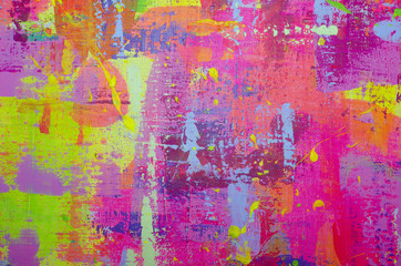 Abstract acrylic painted multicolor background on the canvas