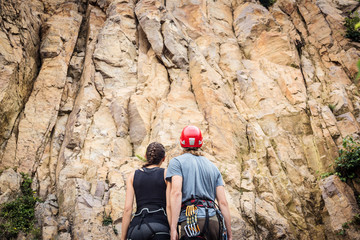 Young Climbers Getting Ready To Climb