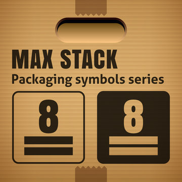 MAX STACK or WEIGHT STACKING LIMITATION packaging symbol on a corrugated cardboard box. For use on cardboard boxes, packages and parcels. Vector illustration