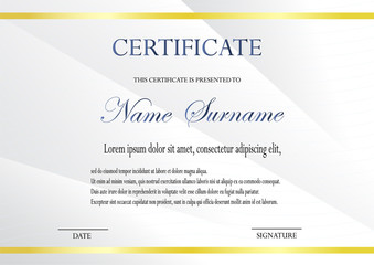 Certificate with gold medal template. Fashionable modern geometry vip style. Vector illustration. Elegant design. Customizable, easy to edit and change colors and text. Luxury pattern, diploma.