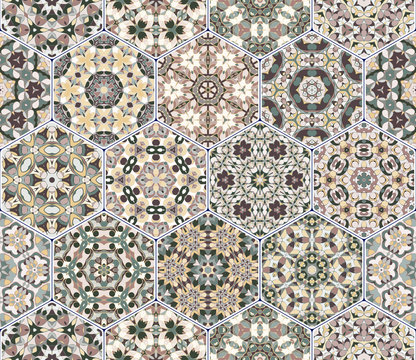Vector set of hexagonal patterns.