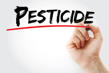 Hand writing Pesticide with marker, concept background