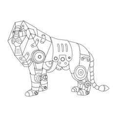 Steampunk style lion coloring book vector