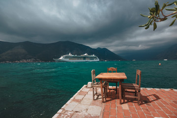 Luxury cruise ship in Montenegro Kotor Bay.