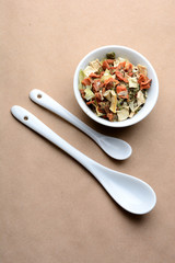 spicy fragrant mixture with mushrooms, vegetables and herbs