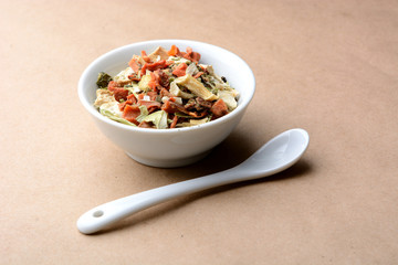 spicy fragrant mixture with mushrooms, vegetables and herbs