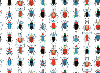 Seamless hand drawn insect bugs and creepy creatures. Background pattern in vector. Colorful interesting skeetch