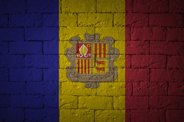 Closeup of grunge flag of Andorra. Flag with original proportions