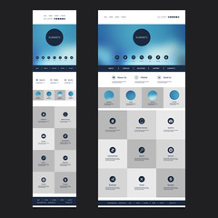 Responsive One Page Website Template with Blurred Header Background Design - Desktop and Mobile Version