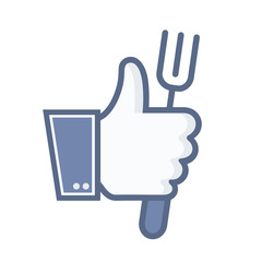vector thumb up with fork icon on white background. food concept.