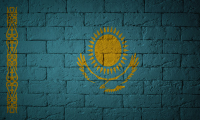 Flag with original proportions. Closeup of grunge flag of Kazakhstan