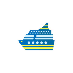 Fototapeta na wymiar Cruise flat icon, travel & tourism, passenger ship, a colorful solid pattern on a white background, eps 10.