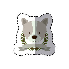 sticker crown leaves and label with husky dog animal vector illustration