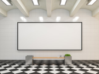 Mockup billboard in the subway, stock image, front view, mock up blank, 3d rendering