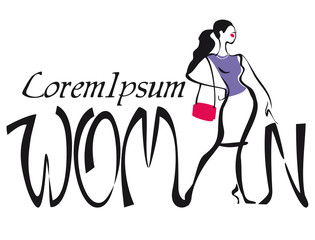 colored simple drawing girl, design for logo