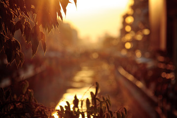 The Naviglio Grande canal at the evening. Soft focus, bokeh for background. Milan, Italy