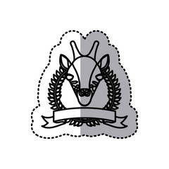 sticker silhouette crown leaves and label with giraffe animal vector illustration