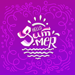 Hello Summer lettering on purple background
